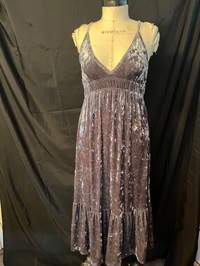 Velvet V-Neck Maxi Dress in Grey